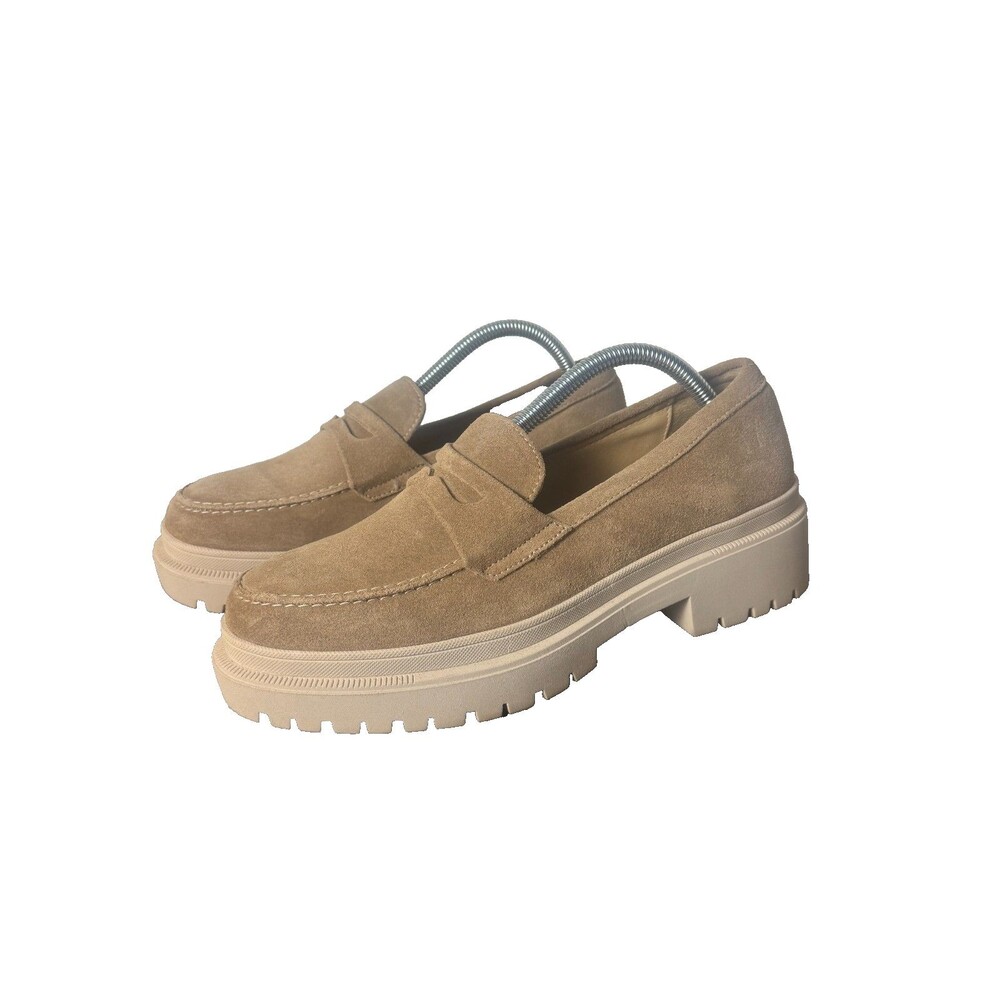Patina Women’s 10 Taupe Suede Chunky Platform Penny Loafers Lug Sole Mexico